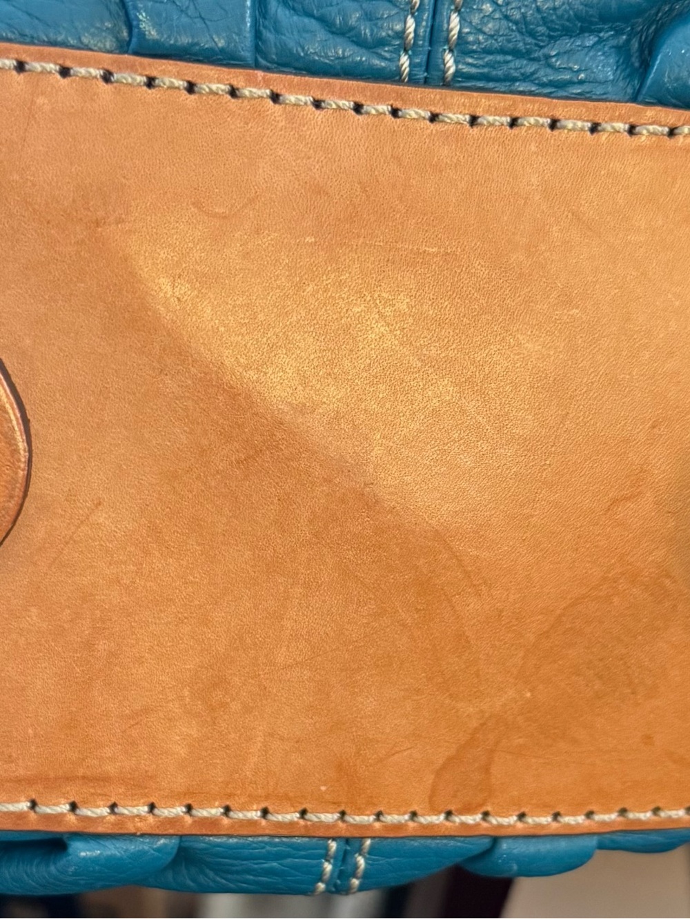 Brighton Teal Leather Top-Handle Women’s Bag with Tan Trim - Picture 7 of 13